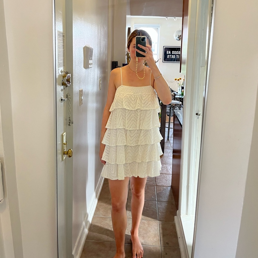 Lovers & Friends Tiered Eyelet White Mini Dress